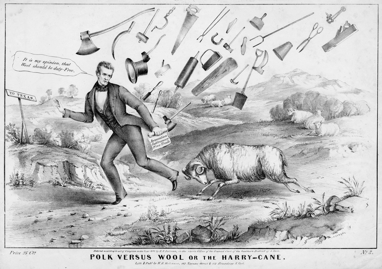 Polk versus lã, ou The Harry-cane, publicado por HR Robinson, Nova York, 1844 de American School
