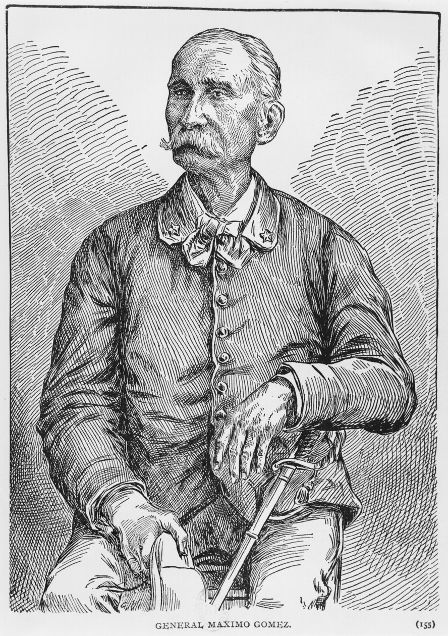 Retrato do general Maximo Gomez (1836-1905) da história de Cuba por Murat Halstead, publicado em 1898 de American School