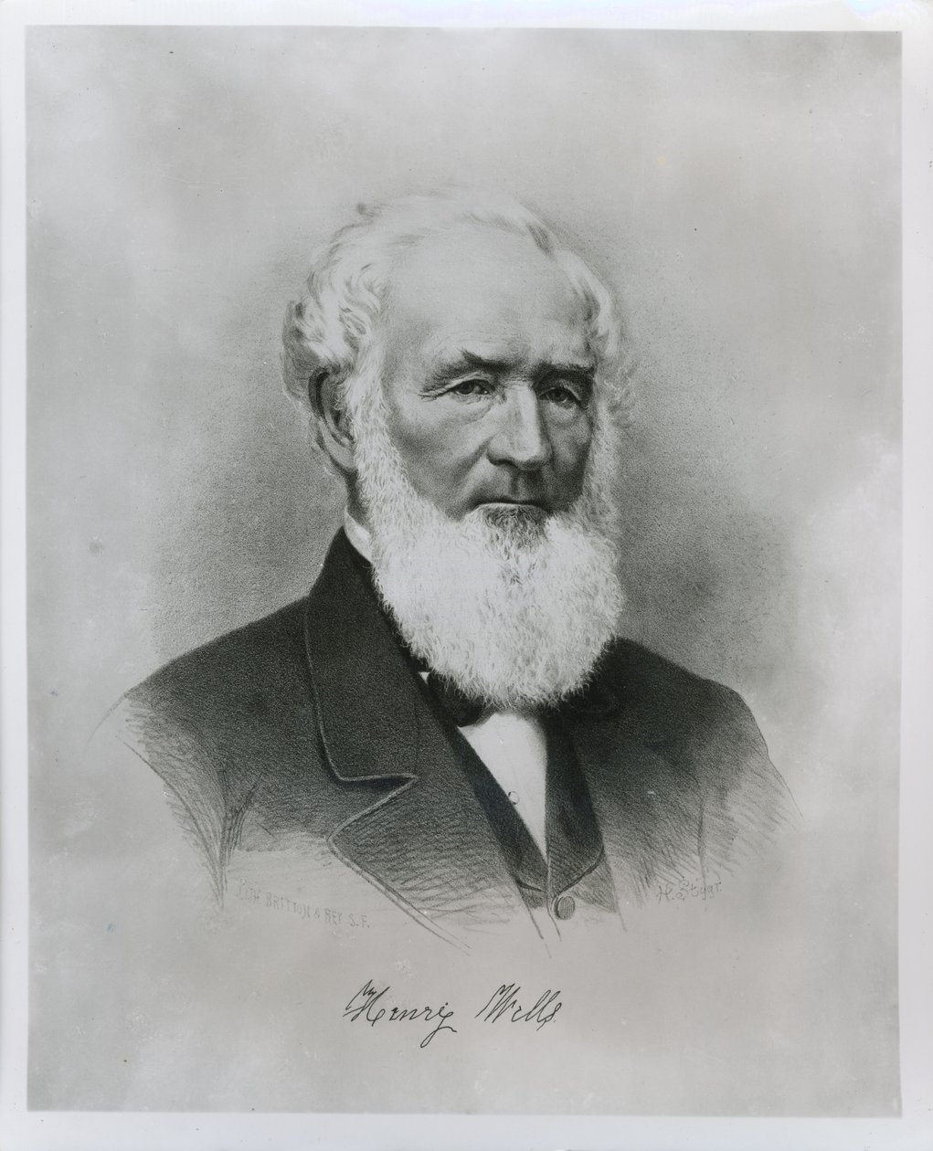 Retrato de Henry Wells (1805-78), co-fundador da Wells Fargo & Co. (litho) de American School