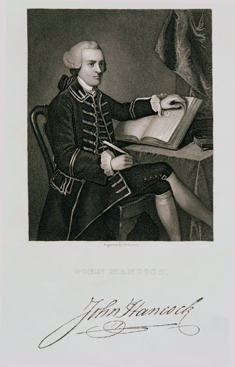 Retrato de John Hancock, gravado por John B. Forrest (1814-70) de American School