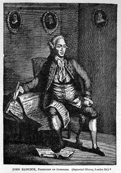 Retrato de John Hancock, da História Imparcial, vol. vii, Londres, pub. 1888 de American School