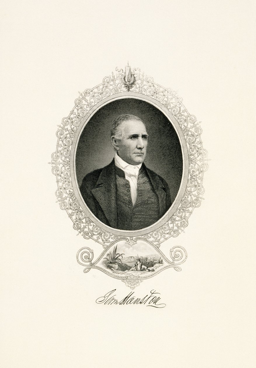 Retrato de Sam Houston com Vista da Cidade, c. 1855-c. 1860 (gravura com face de aço em papel tecido) de American School