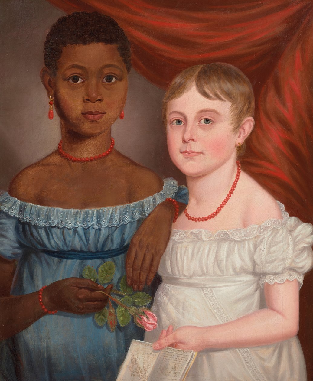 Retrato de duas raparigas, início do século XIX (óleo sobre tela) de American School