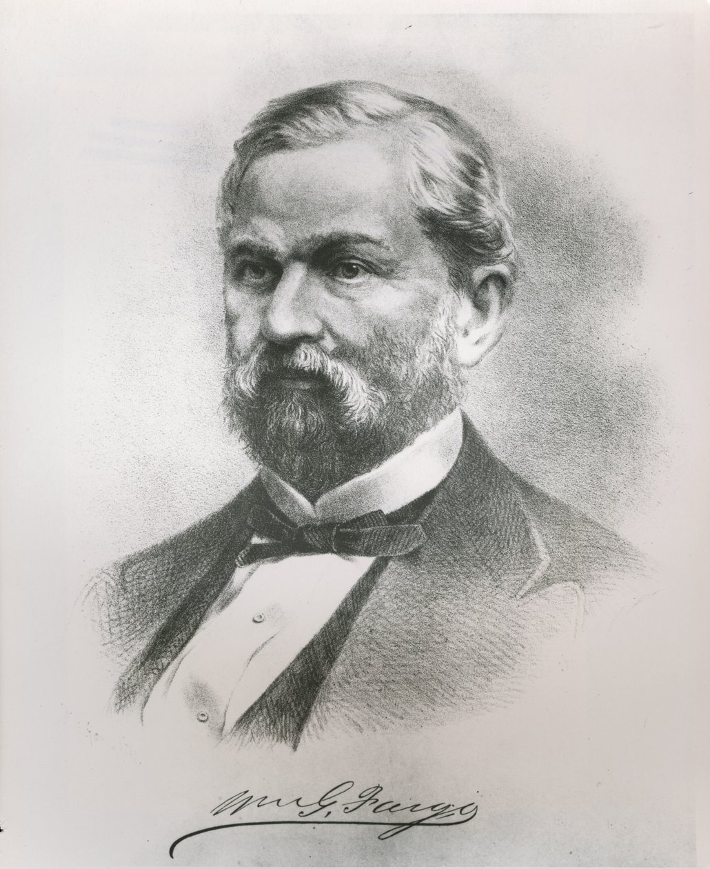 Retrato de William George Fargo (1818-81), co-fundador da Wells Fargo & Co. (litho) de American School