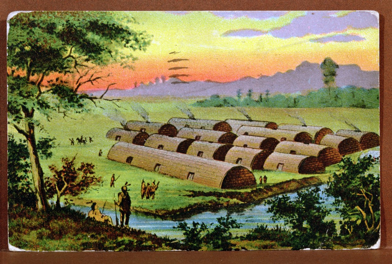 Postal representando a ilha de Manhattan no século XVI antes da chegada dos holandeses, c.1910 de American School