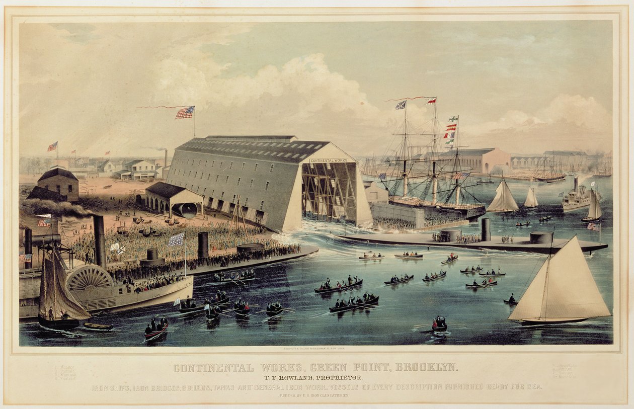 Cartaz publicitário Continental Works, Greenpoint Brooklyn, publicado pela Endicott & Co. de American School