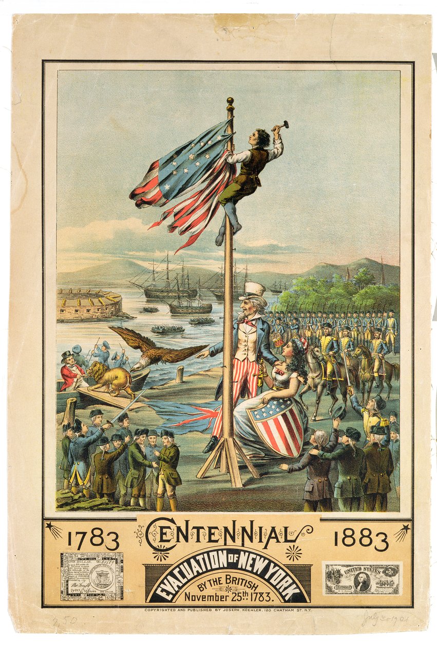 Cartaz publicitário do Centenário da evacuação de Nova York pelos britânicos em 25 de novembro de 1783, 1883 de American School
