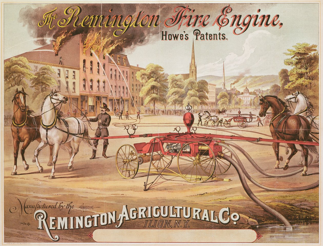 Cartaz publicitário da Remington Fire Engine fabricado pela Remington Agricultural Company, c.1890 de American School