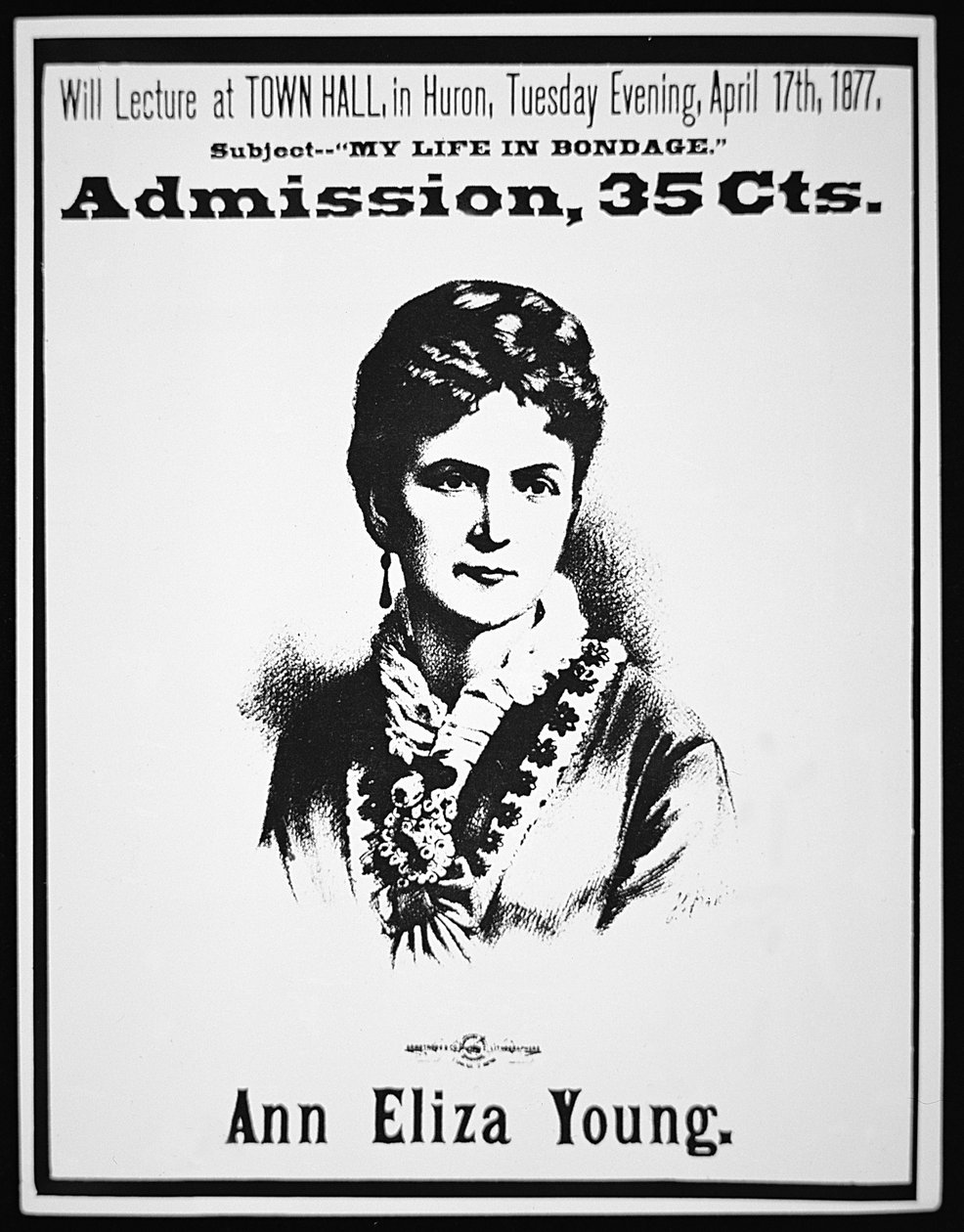 Cartaz publicitando a palestra "Minha Vida em Bondage" de Ann Eliza Young (1804-c.1908) 1877 (litho) de American School