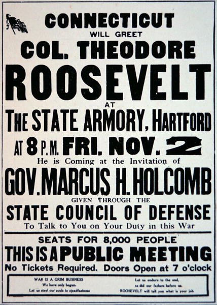 Cartaz anunciando uma reunião para os apoiadores da entrada da América na Primeira Guerra Mundial de American School
