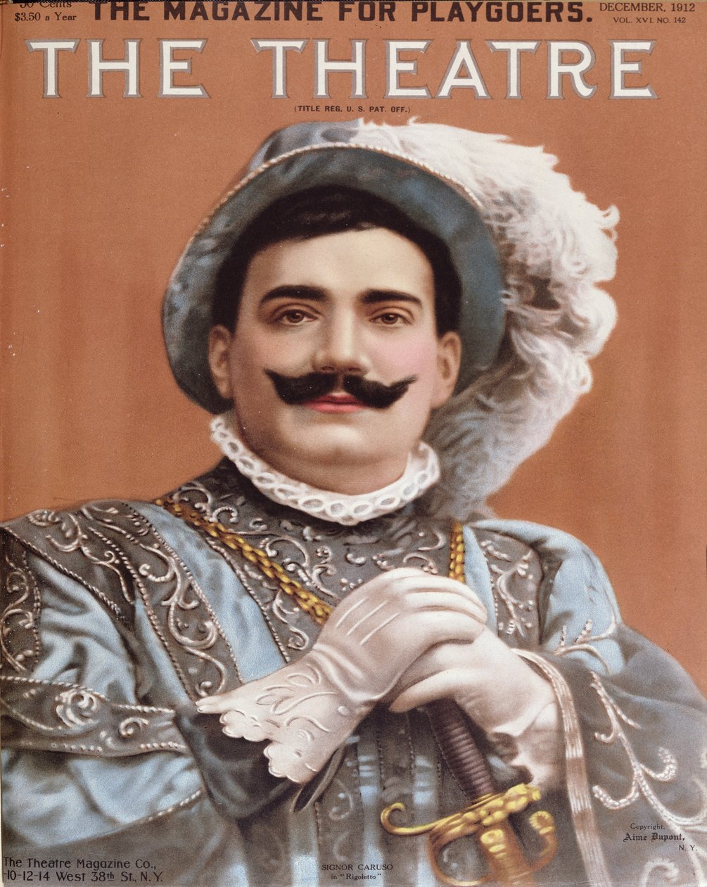 Cartaz representando Enrico Caruso (1873-1921) como Rigoletto, 1912 de American School