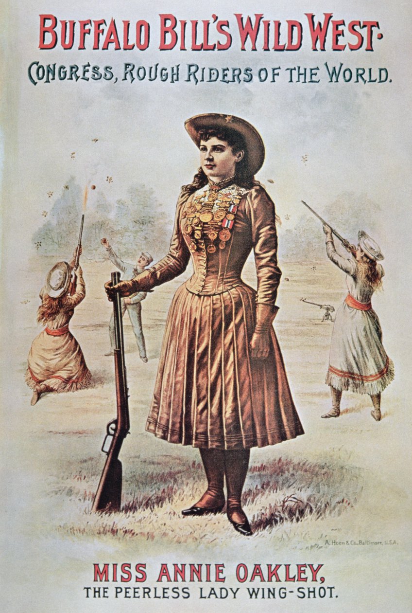 Poster para o Buffalo Bill (1846-1917) Wild West Show, com Annie Oakley (1860-1926) c.1899 (cor litho) de American School