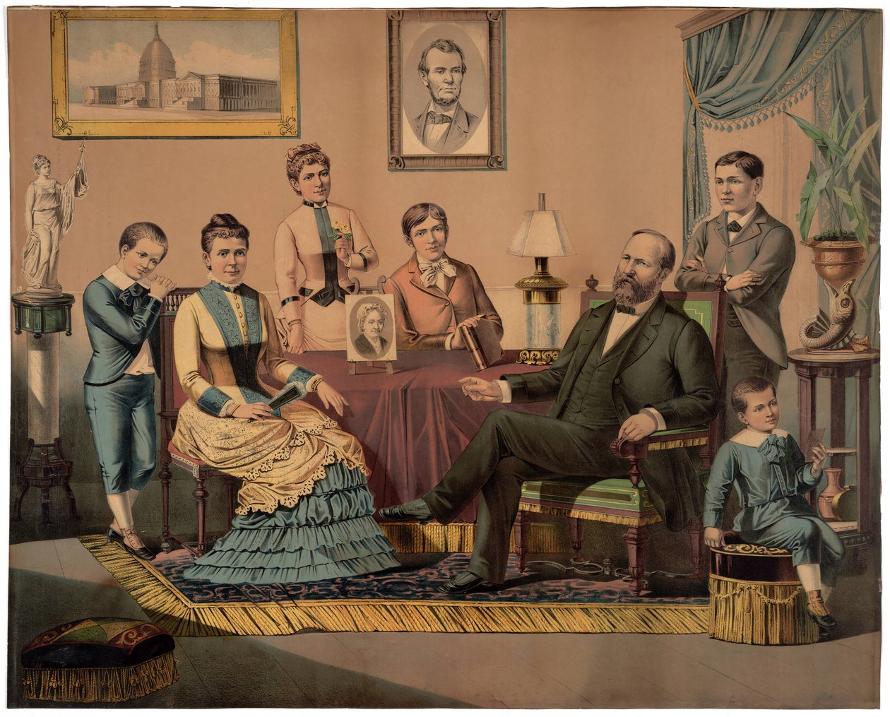 Presidente Garfield e Família, pub. 1882 de American School