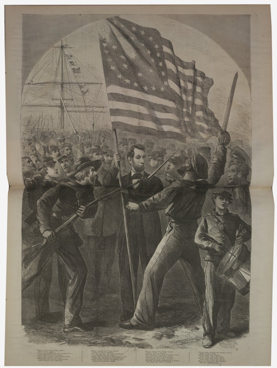 Presidente Lincoln se envolvendo na Batalha de Fort Stevens, ilustração de "Harper" s Weekly ", 1864 de American School