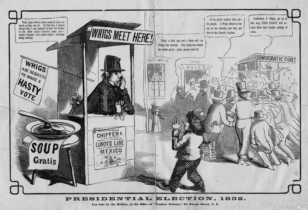 Eleição presidencial, 1852, publicado por Thomas W Strong, Nova York, 1852 de American School