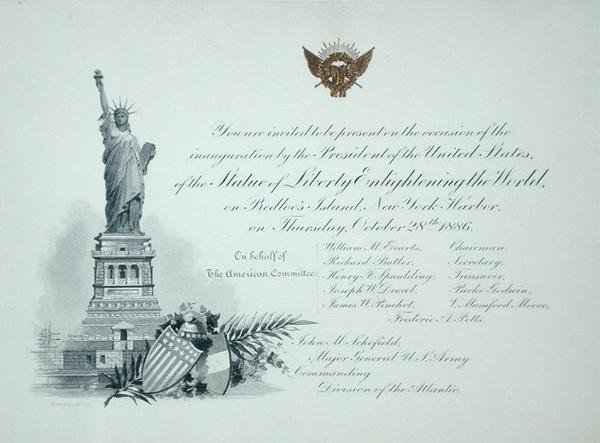 Convite presidencial para a inauguração da Estátua da Liberdade, quinta-feira, 28 de outubro de 1886 (gravura) de American School