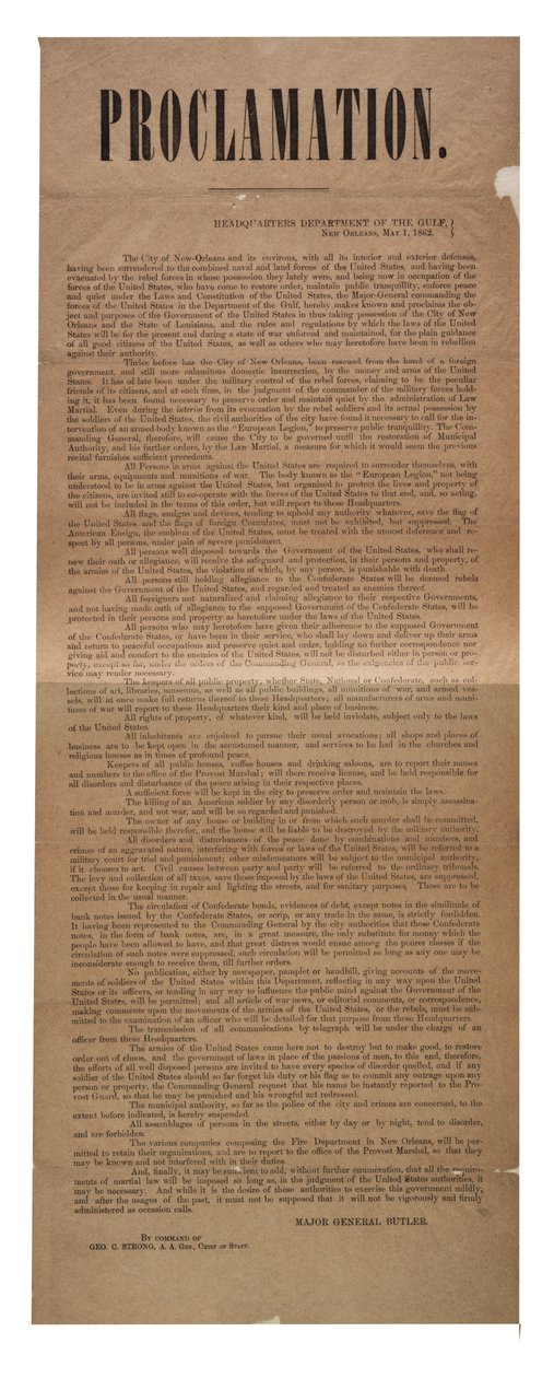 Proclamação, 1 de maio de 1862 de American School