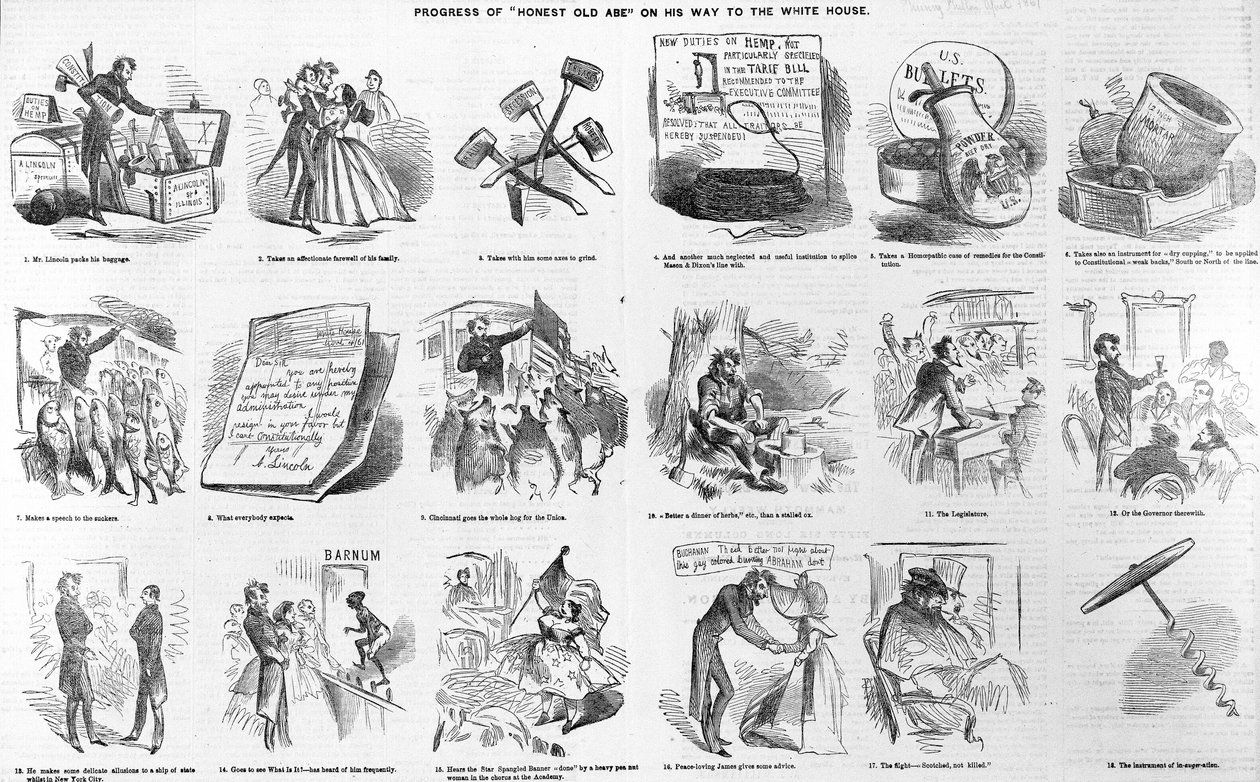 Progresso do Honesto Velho Abe a caminho da Casa Branca, c.1860 de American School