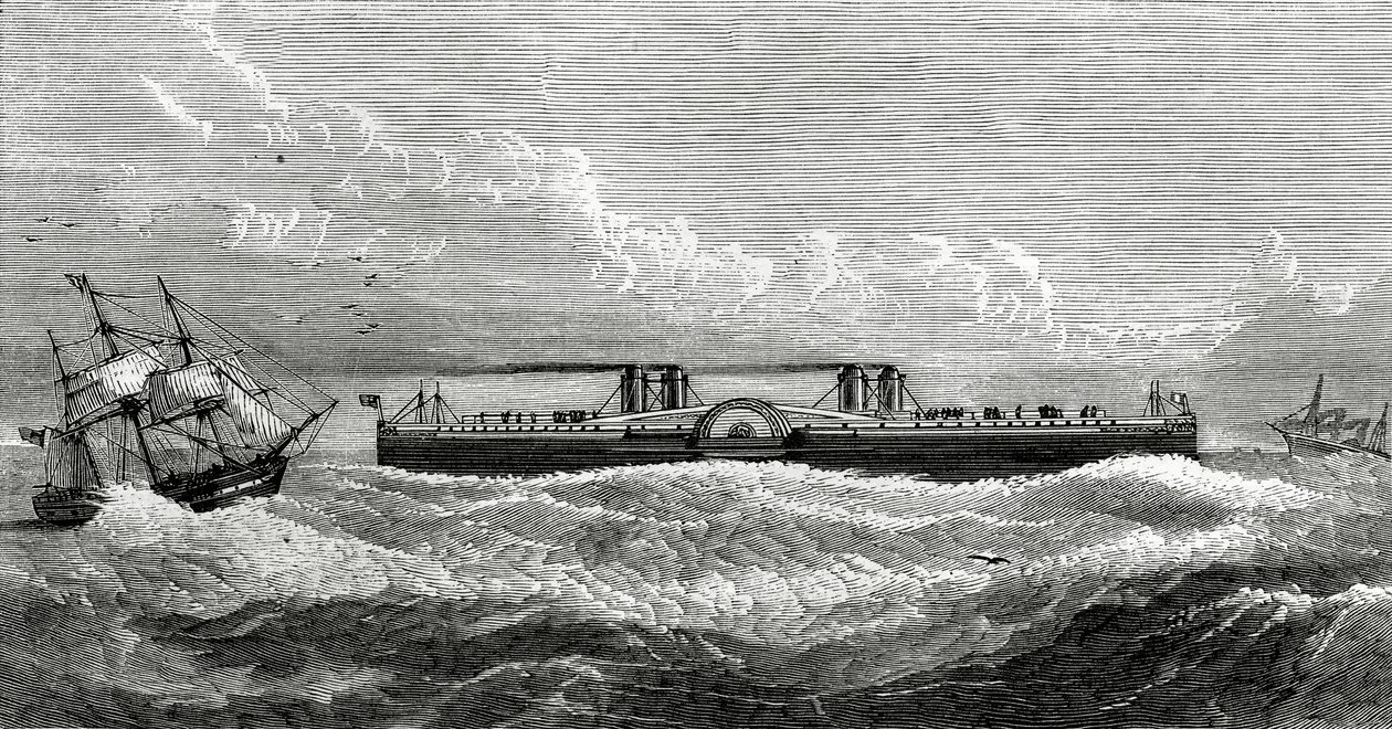 Navio-balsa proposto entre Dover e Calais, ilustração do Appletons Journal, 4 de maio de 1872 de American School