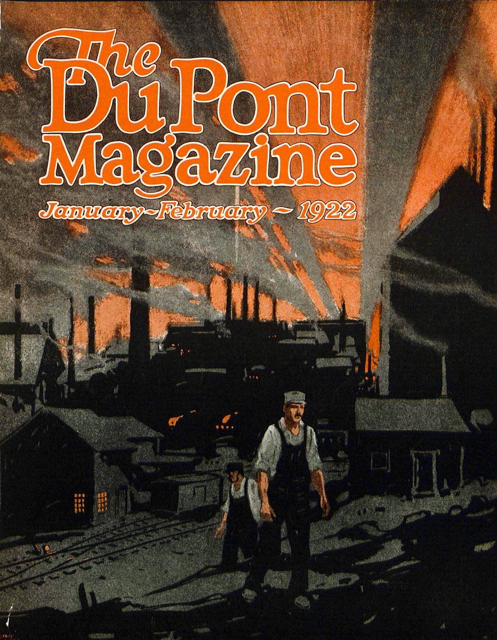 Levantando uma ponte ferroviária com dinamite, capa da revista DuPont, janeiro-fevereiro de 1922 de American School