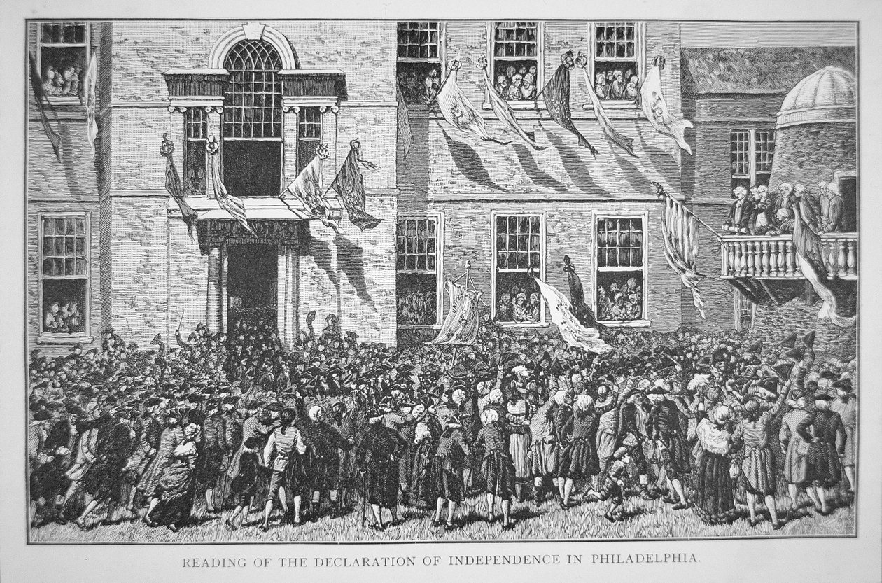 Leitura da Declaração de Independência aos cidadãos da Filadélfia, 8 de Julho de 1776 (litho) de American School