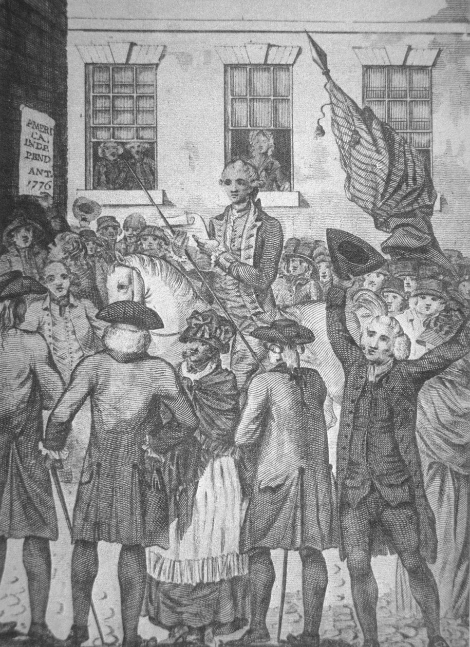 Leitura da Declaração de Independência ao público em 1776 (litho) de American School
