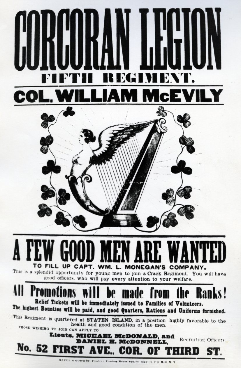 Cartaz de recrutamento para a Legião de Corcoran, 1862 (papel impresso) de American School