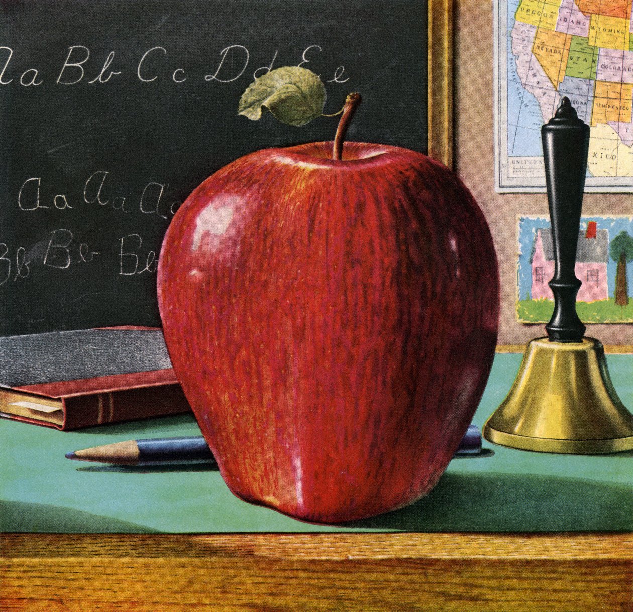Maçã Red Delicious na secretária de um professor de American School