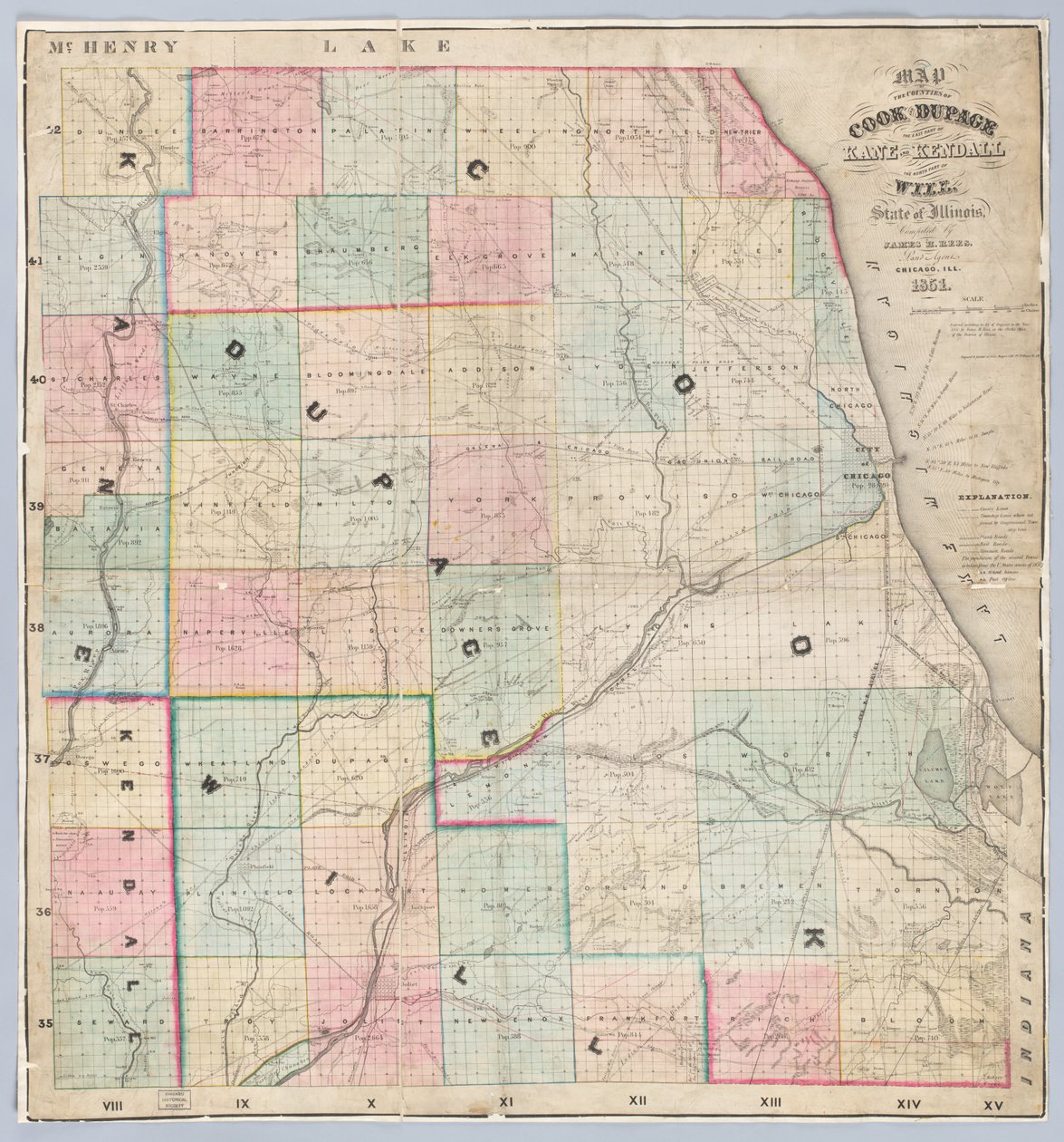 Mapa de Rees dos condados de Cook e DuPage de American School