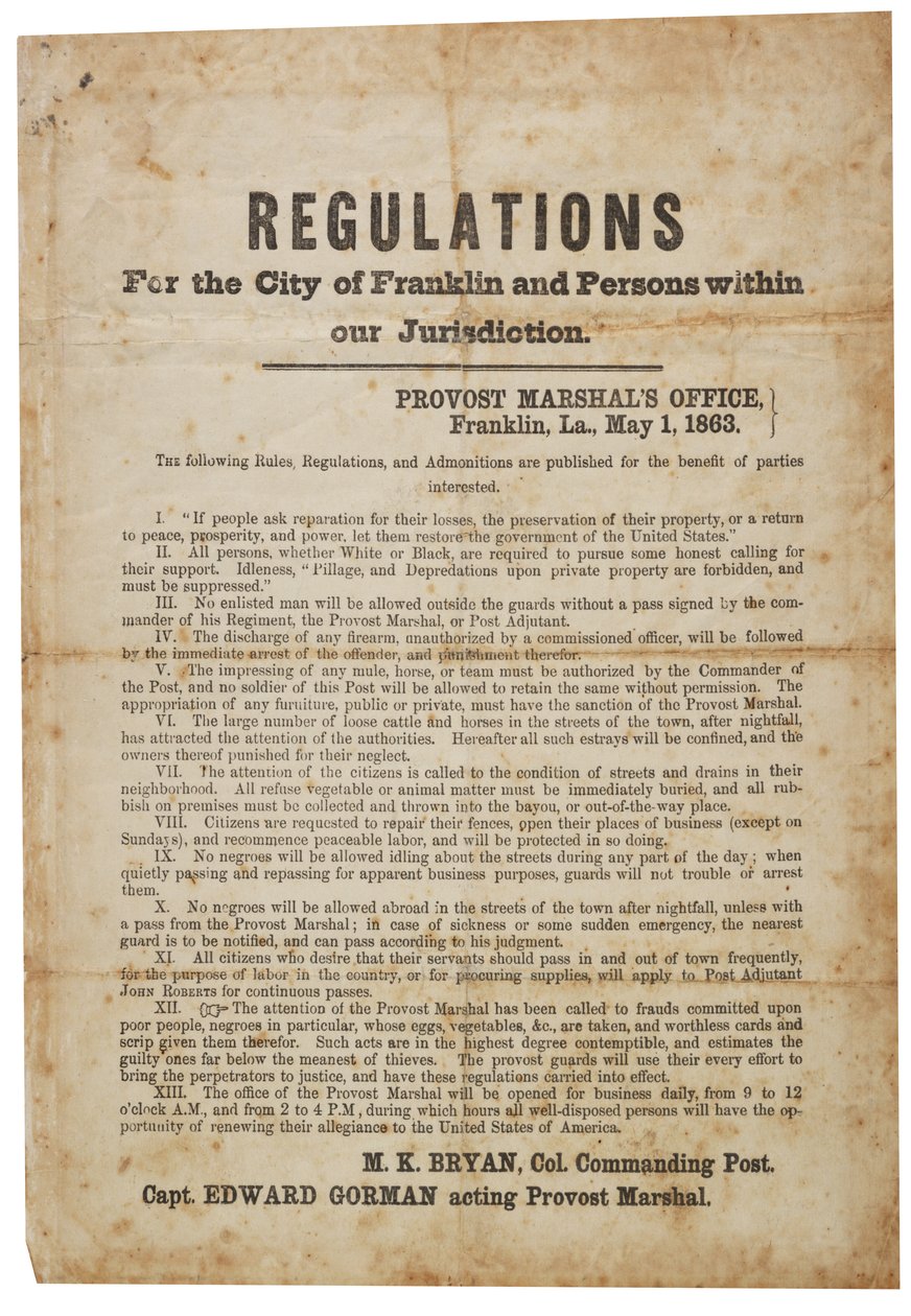 Regulamentos para a cidade de Franklin, 1 de maio de 1863 de American School