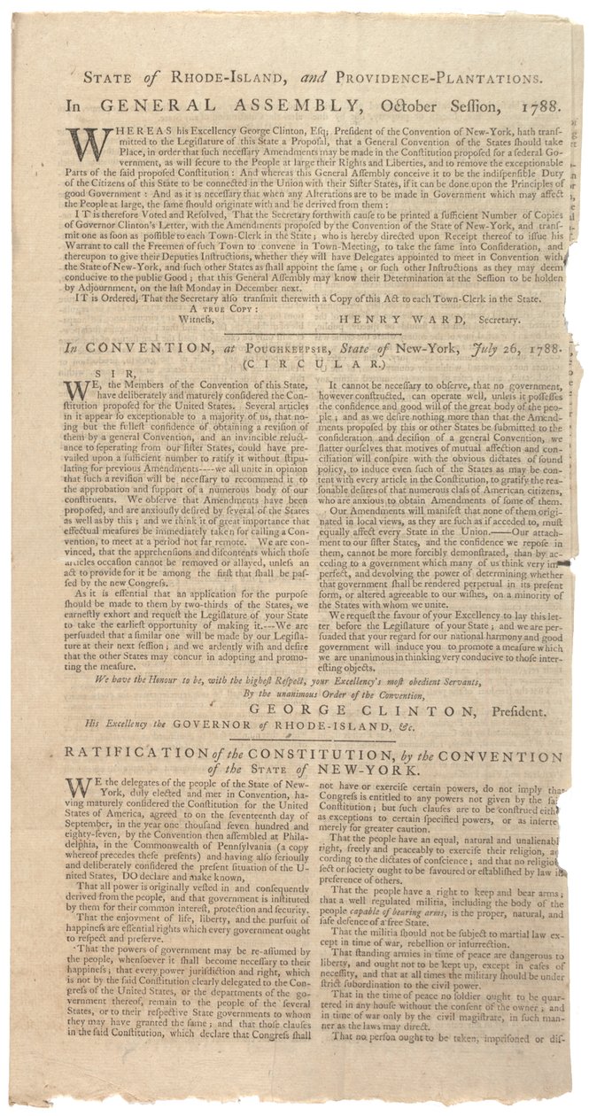 Resoluções de impressão NYS proposta de emendas à Constituição, outubro de 1788 de American School