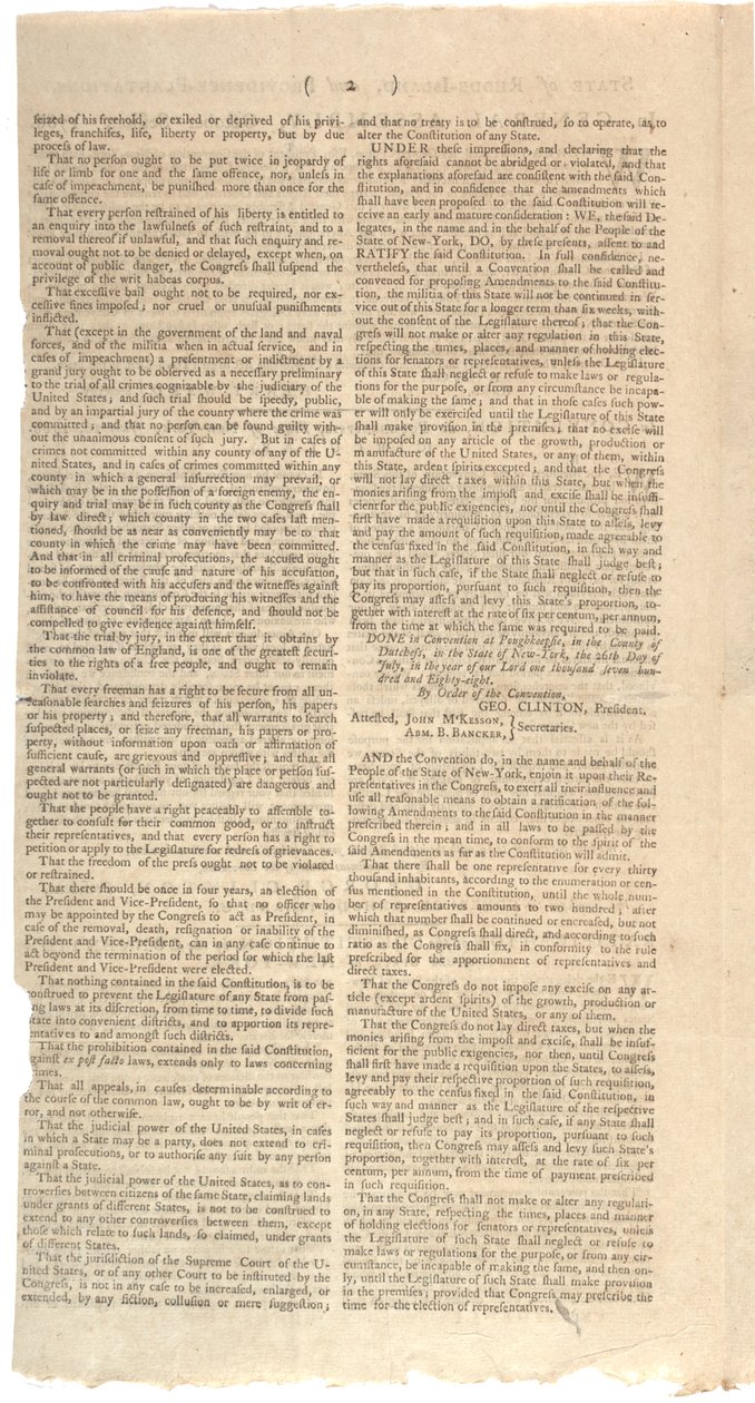 Resoluções de impressão NYS proposta de emendas à Constituição, outubro de 1788 de American School