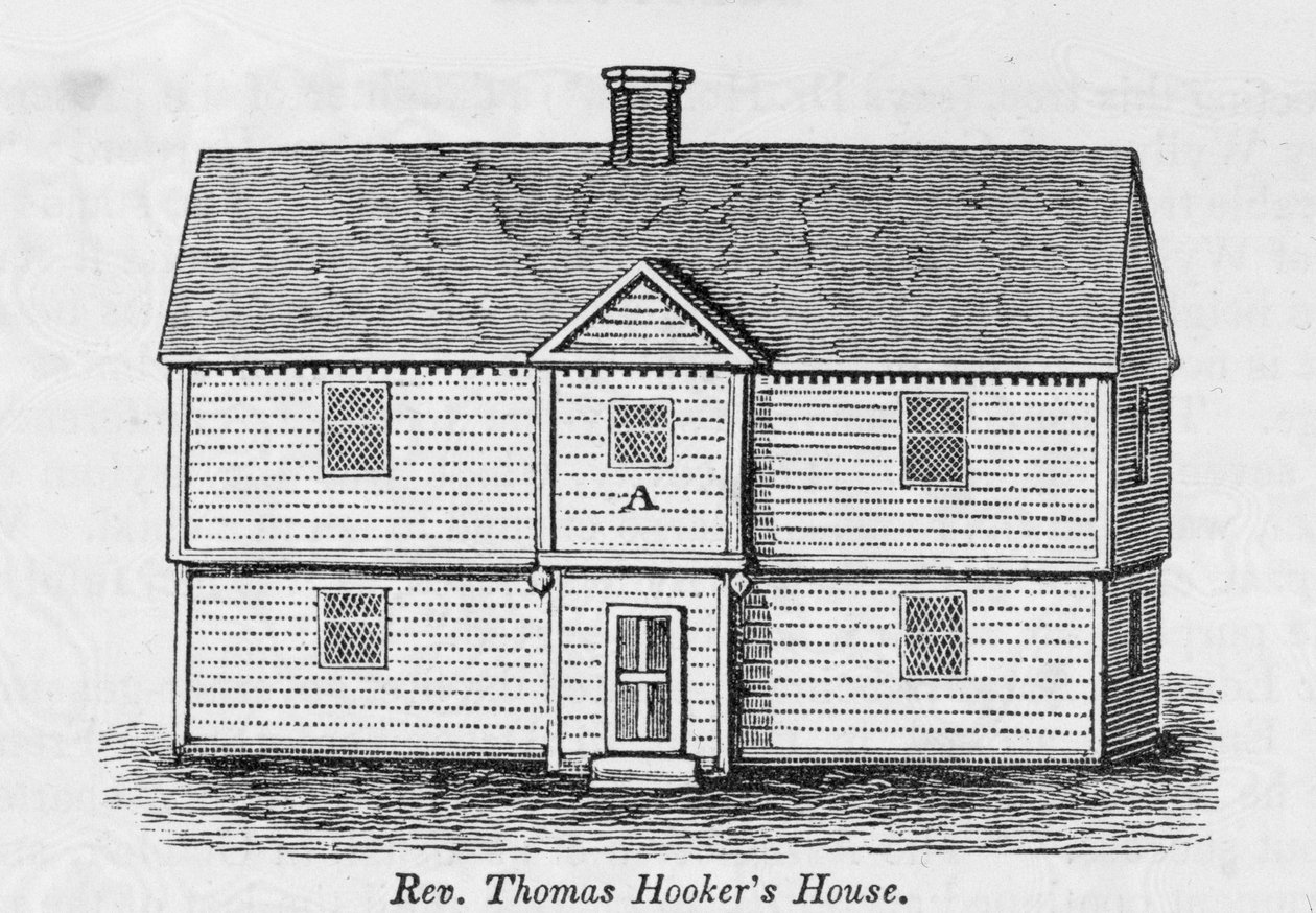 Reverenda Thomas Hooker House, de &39;Connecticut Historical Collections&39;, de John Warner Barber, 1856 de American School