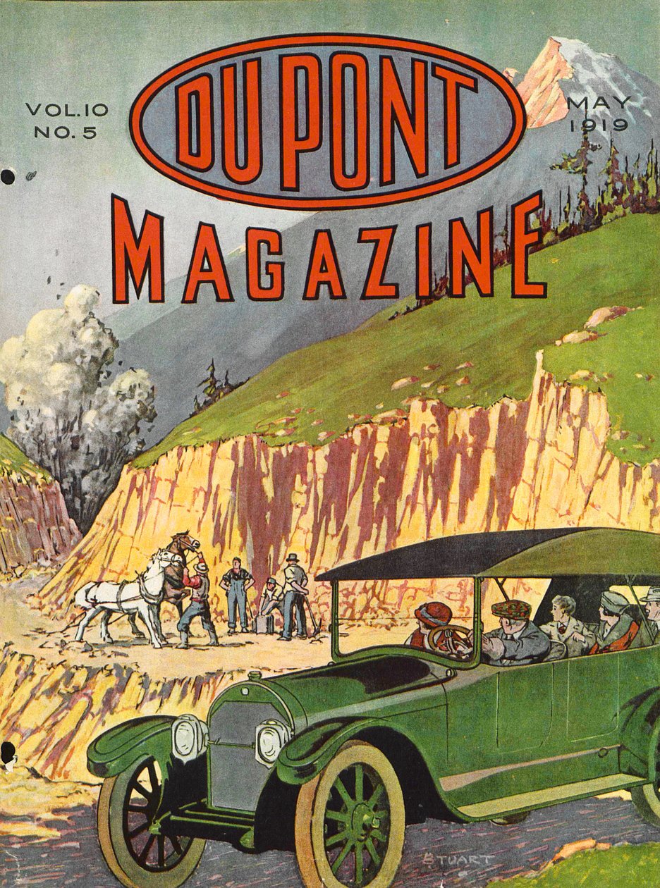 Construção de estradas, capa da revista DuPont, maio de 1919 de American School