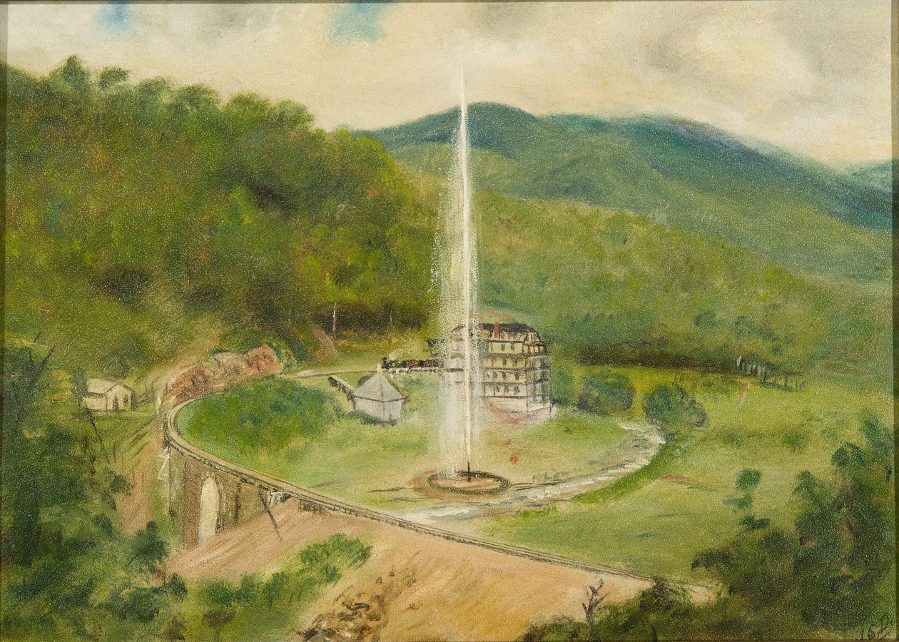 Round Knob Inn and the Fountain, c.1882 (óleo a bordo) de American School