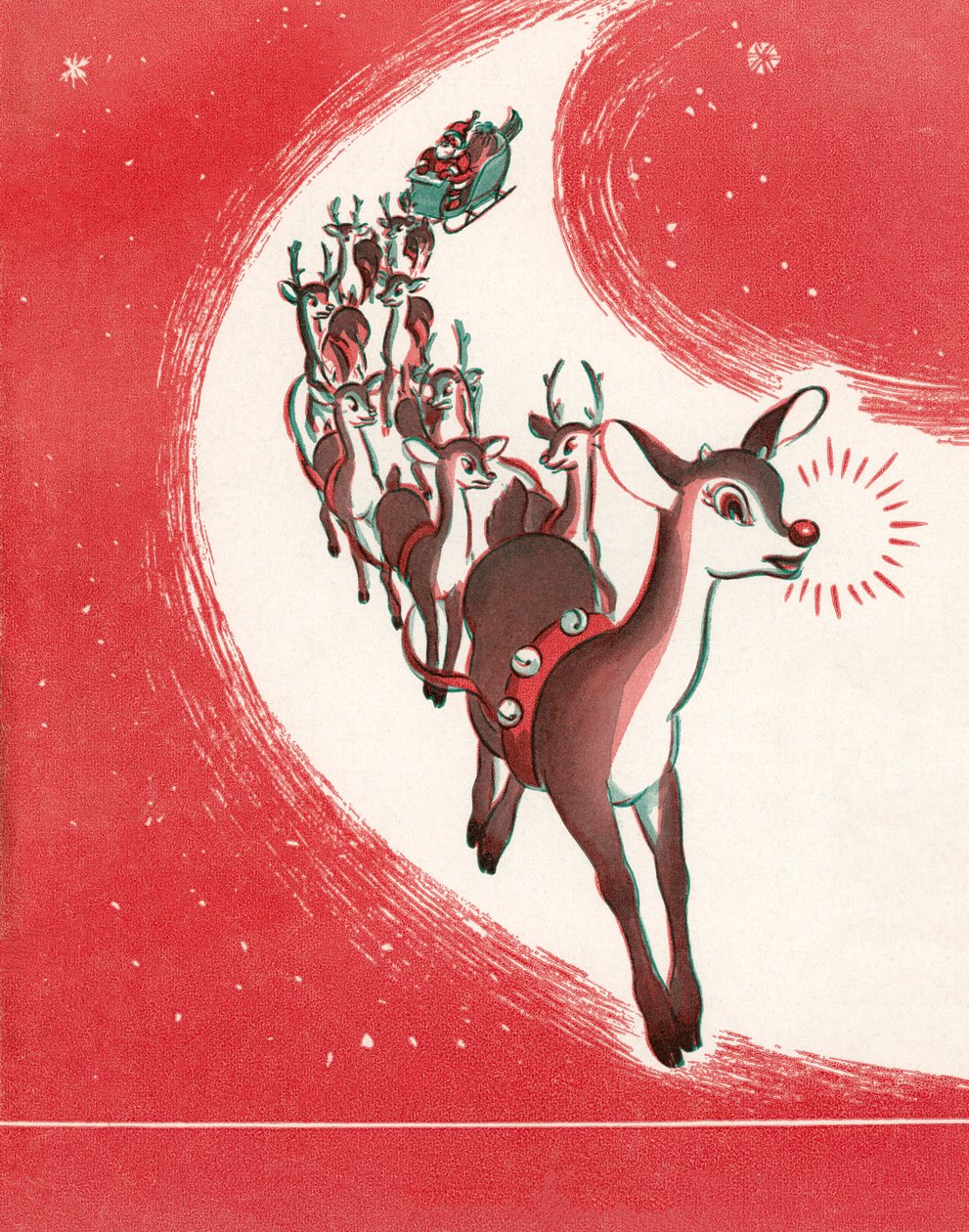 Rudolph, a rena do nariz vermelho, a conduzir o trenó do Pai Natal de American School