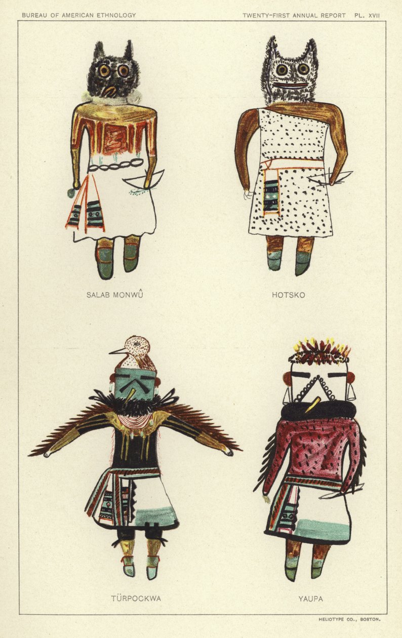 Salab Monwu, Hotsko, Turpockwa, Yaupa (litografia a cores) de American School