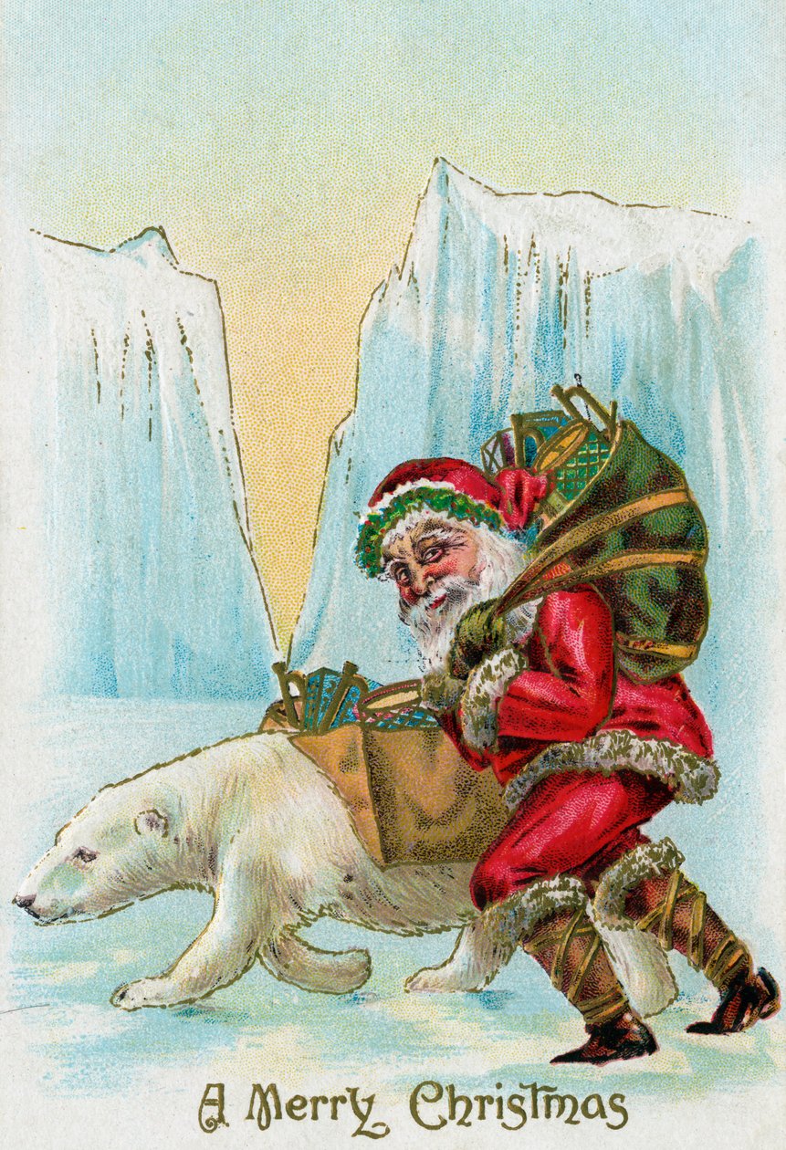 O Pai Natal com um urso polar no Pólo Norte de American School