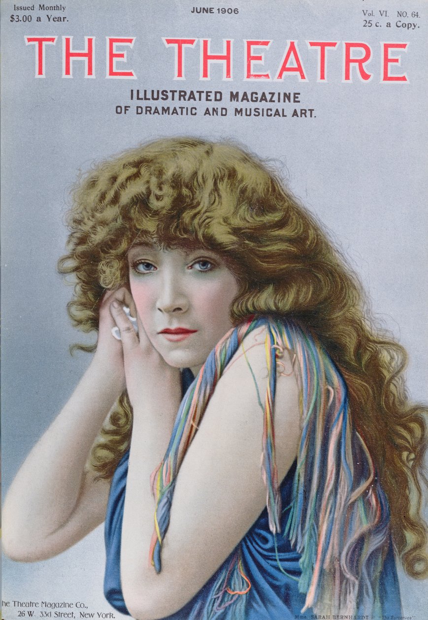 Sarah Bernhardt no papel da Feiticeira, uma peça de Sardou, cobre illustartion da revista Theatre, junho de 1906 de American School
