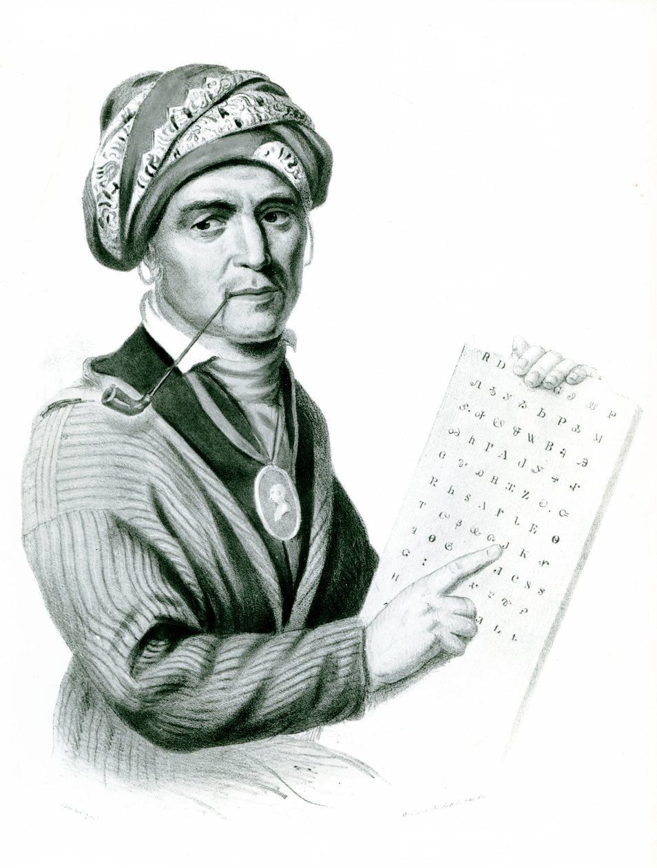 Se Quo Yah (Sequoyah), inventor do alfabeto indiano, 1836 (b: foto w) de American School
