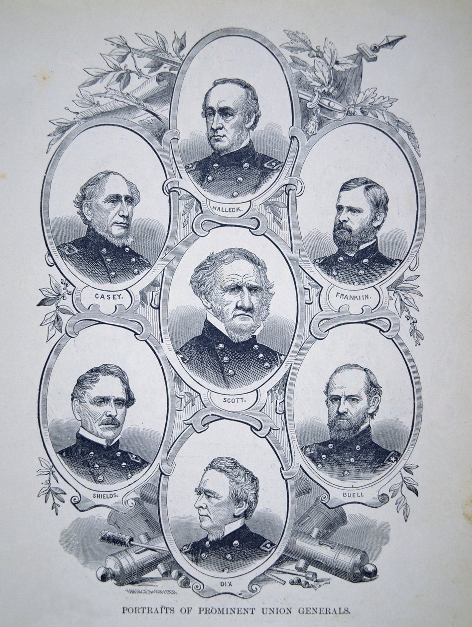 Sete generais proeminentes da Guerra Civil Americana (gravura) de American School