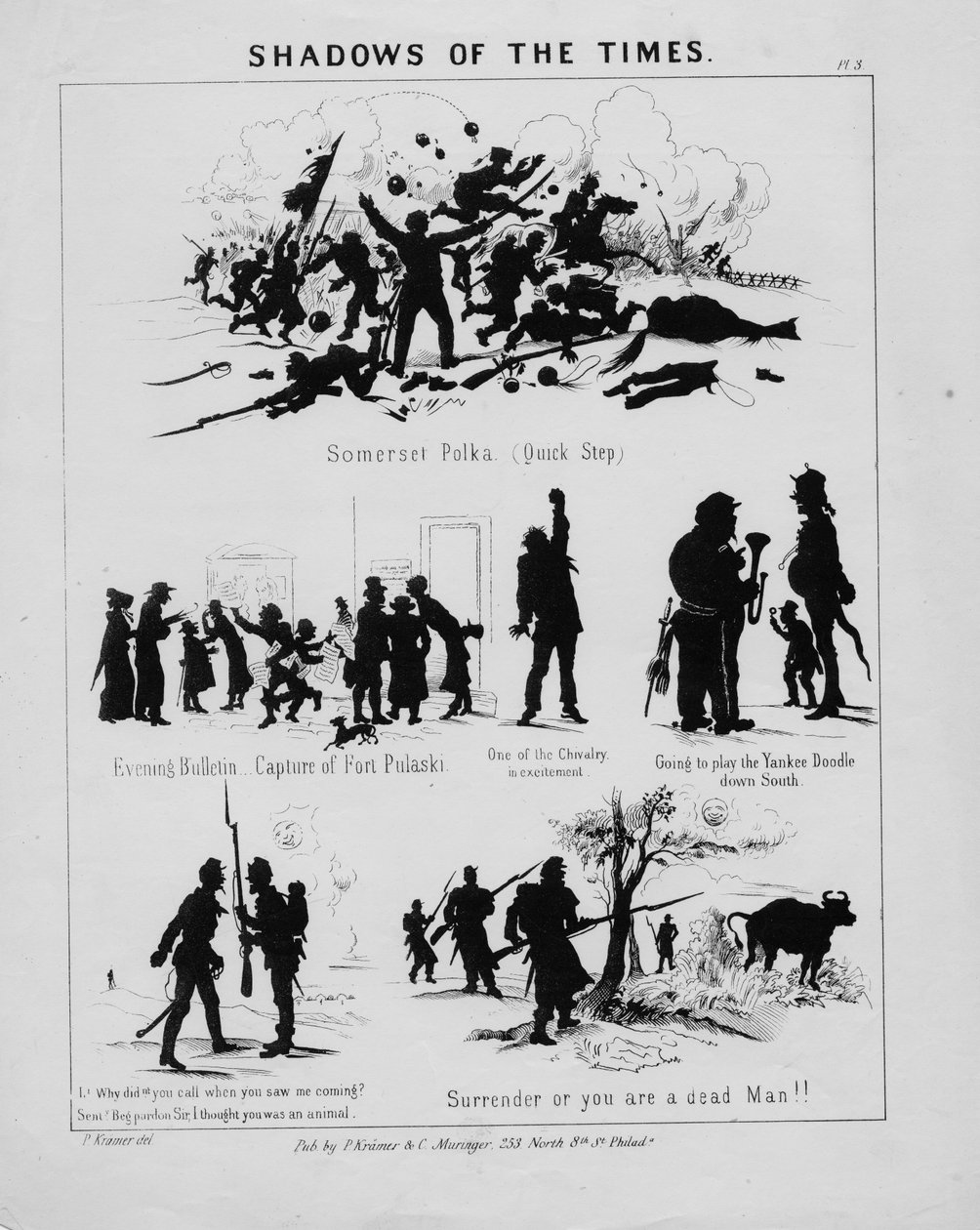 Sombras dos tempos, prato 3, publicado por P. Kramer & C. Muringer, Filadélfia, c.1862 de American School