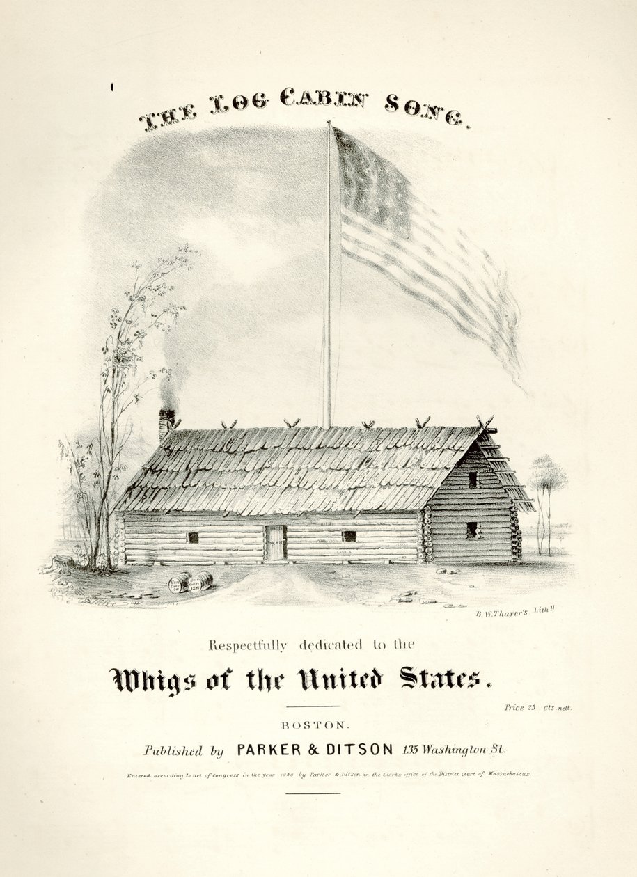 Partituras para The Log Cabin Song ..., publicado por Parker & Ditson, Boston, 1840 de American School