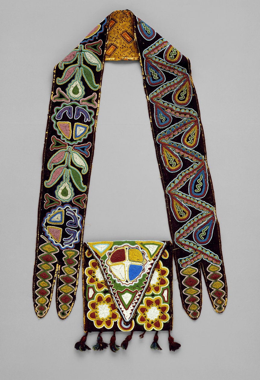 Shoulder Bag, c.1820 (lã, seda, fio, contas de vidro e tecido de algodão) de American School