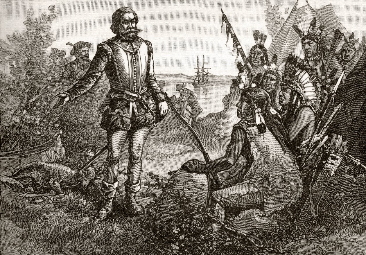 Smith negocia com os índios, de "Uma breve história dos Estados Unidos", publicado pela AS Barnes und Co. em 1885 de American School