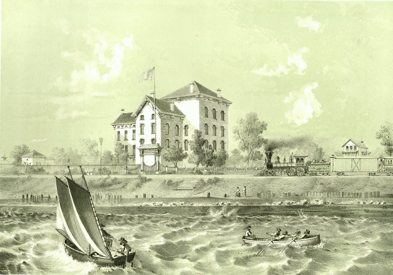 Soldiers Home, da Chicago Illustrated, com descrições literárias de James W. Sheahan, publicado por Jevne & Almini, Chicago, 1866-67. de American School