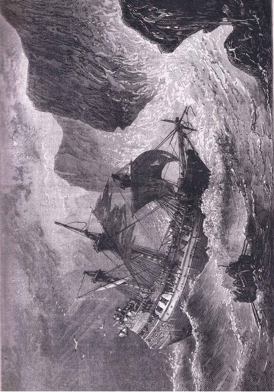 Somers dirige seu navio em terra, ilustração de Cassell