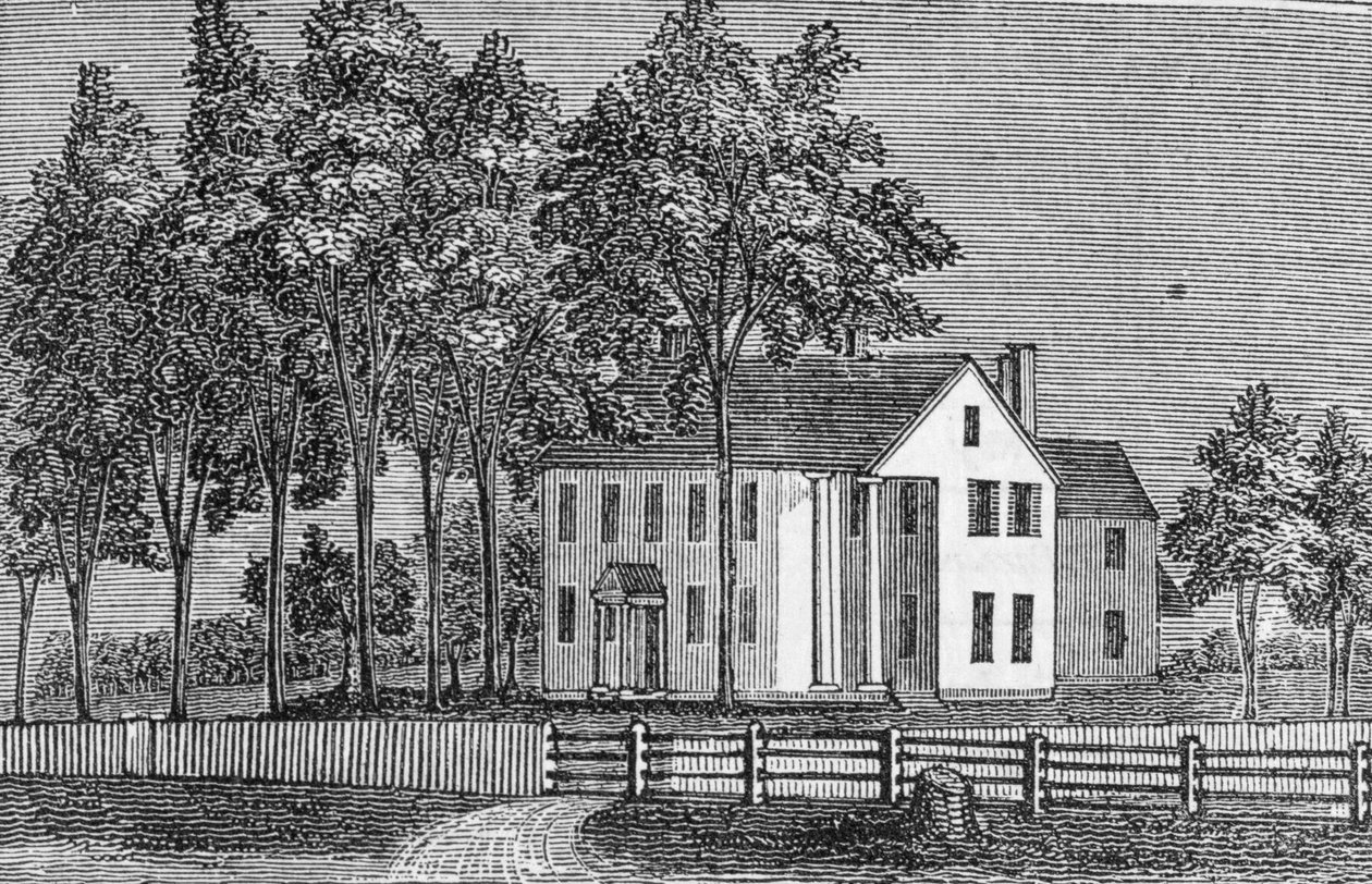 Vista sudoeste da Casa do Juiz Ellsworth, de &39;Connecticut Historical Collections&39;, de John Warner Barber, 1856 (gravura) de American School