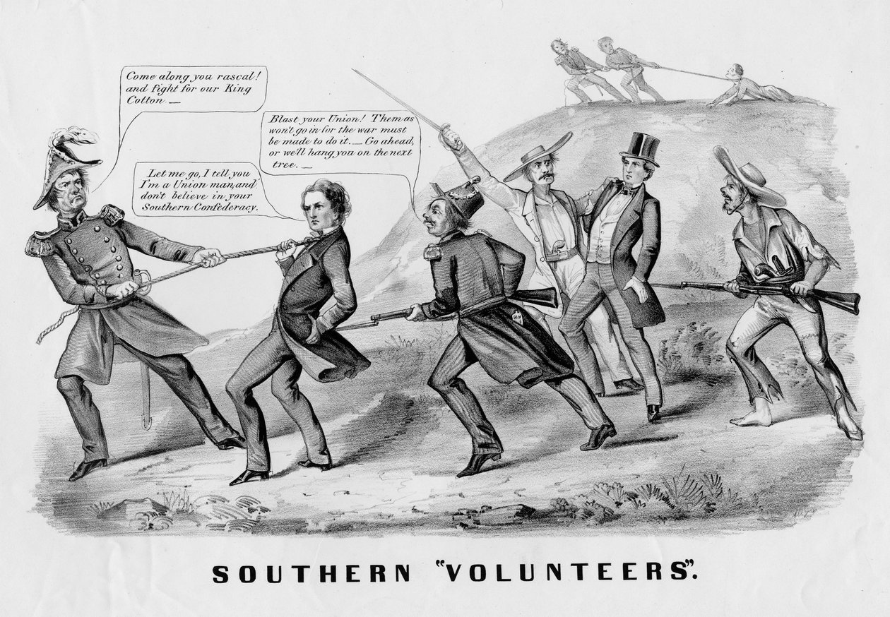 Voluntários do Sul, publicado por Currier & Ives, Nova Iorque, c. 1862 de American School