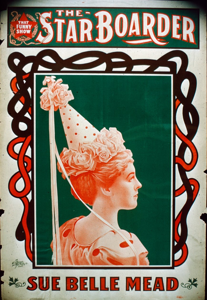 Star Boarder Theatre Poster com a atriz Sue Belle Mead, c.1900 de American School